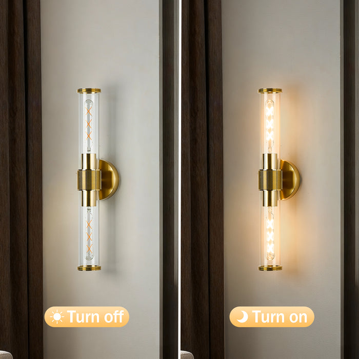 OKELI Wall Sconces Set 2Pack, 20.3" Black and Gold Bathroom Lighting with Clear Glass, Hardwired Modern Wall Decor Light fixtures