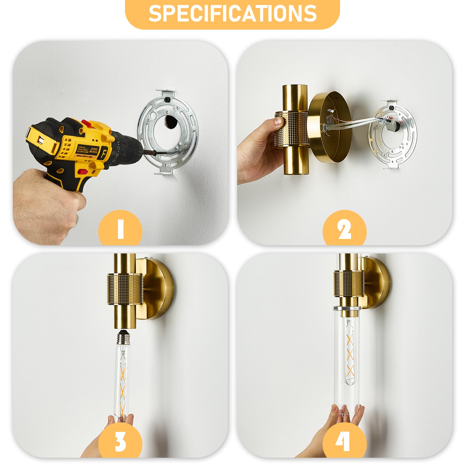 OKELI Wall Sconces Set 2Pack, 20.3" Black and Gold Bathroom Lighting with Clear Glass, Hardwired Modern Wall Decor Light fixtures