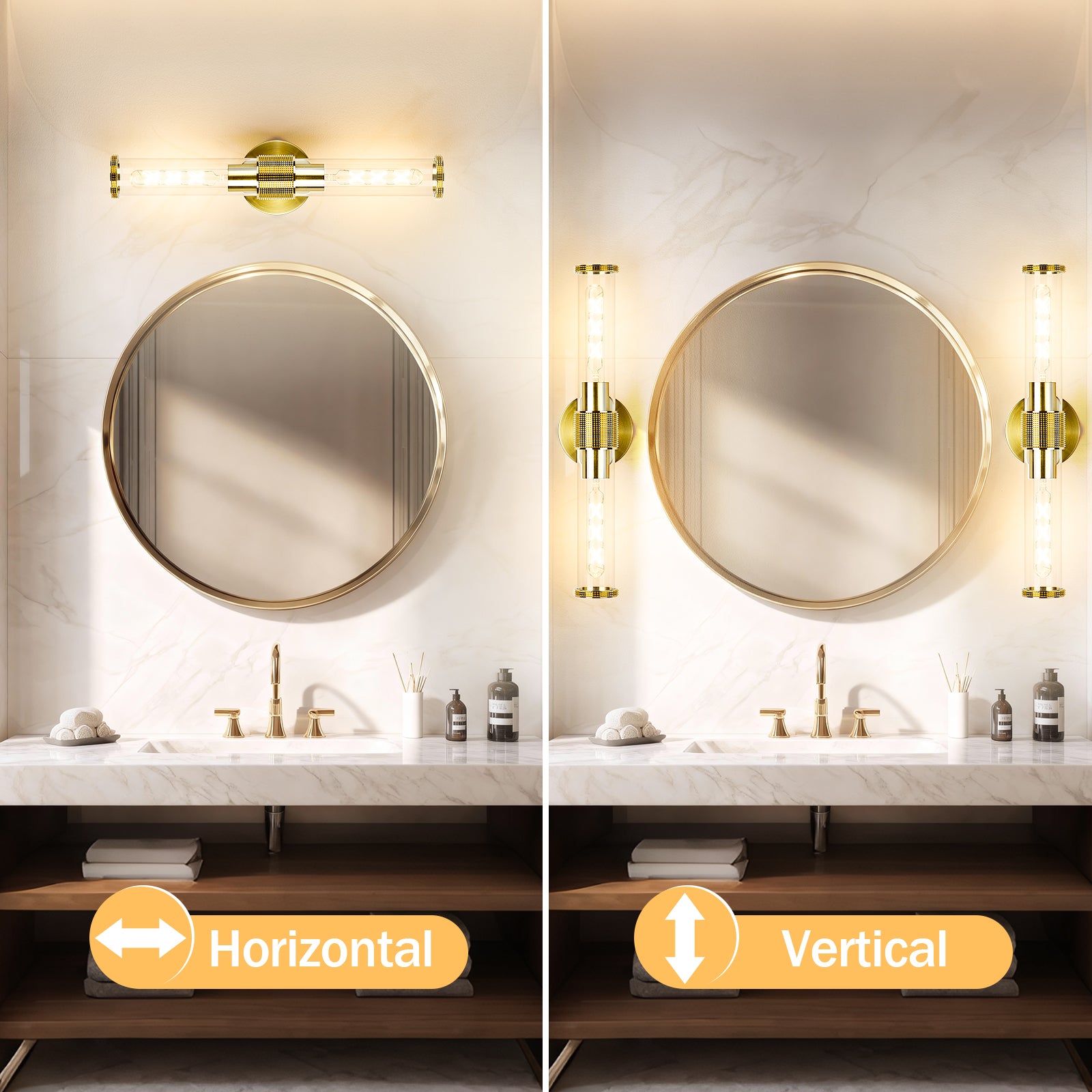 OKELI Wall Sconces Set 2Pack, 20.3" Black and Gold Bathroom Lighting with Clear Glass, Hardwired Modern Wall Decor Light fixtures