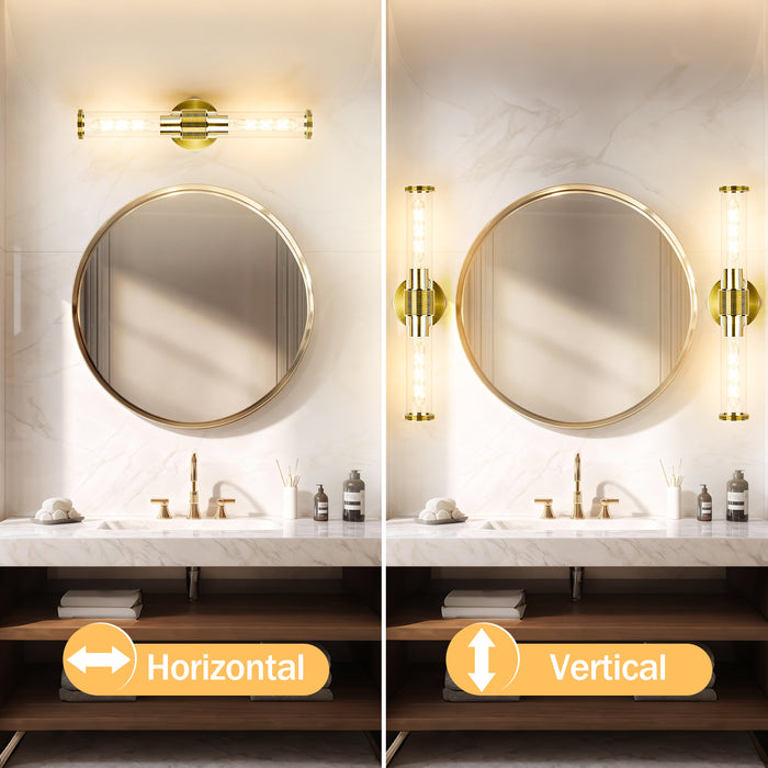 OKELI Wall Sconces Set 2Pack, 20.3" Black and Gold Bathroom Lighting with Clear Glass, Hardwired Modern Wall Decor Light fixtures