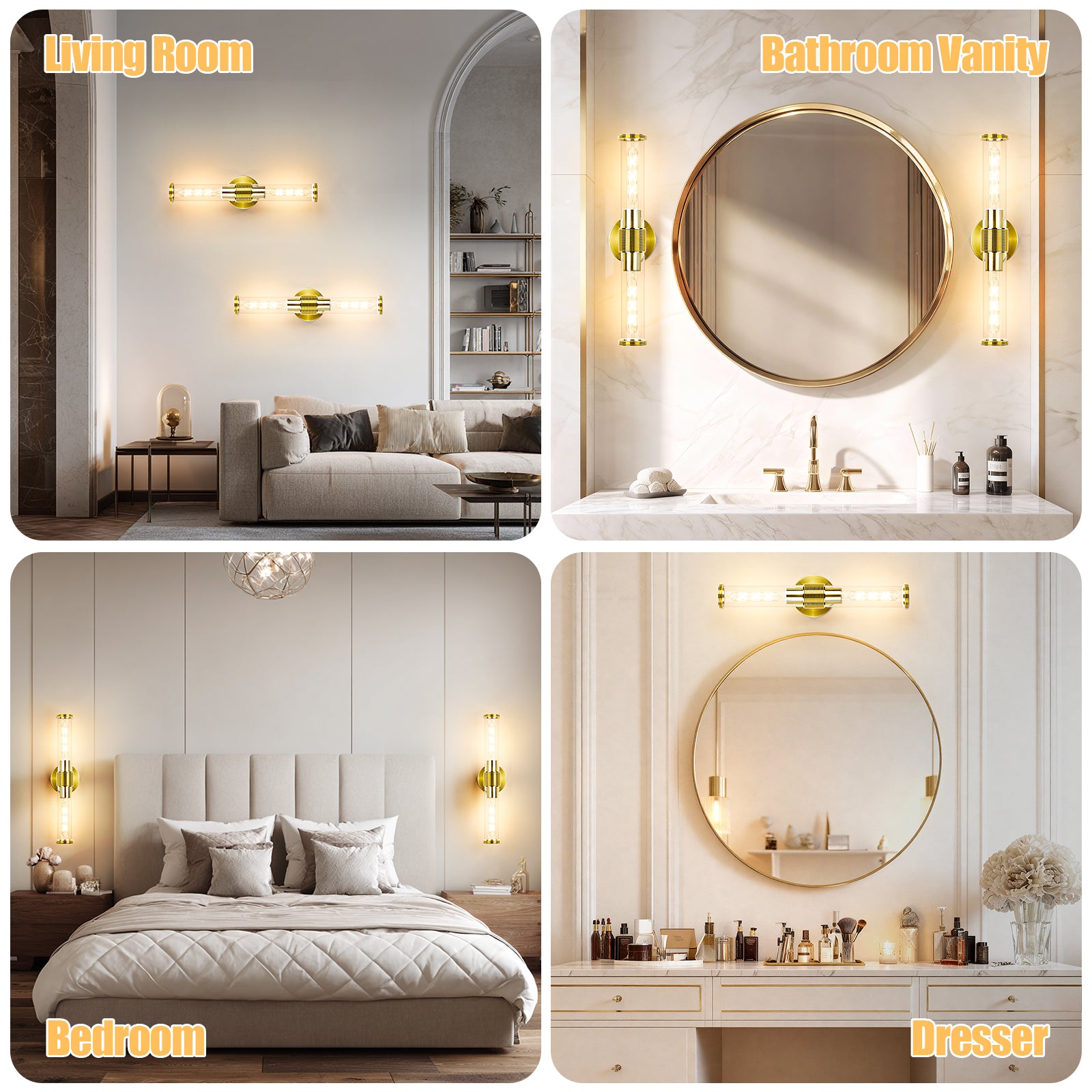 OKELI Wall Sconces Set 2Pack, 20.3" Black and Gold Bathroom Lighting with Clear Glass, Hardwired Modern Wall Decor Light fixtures