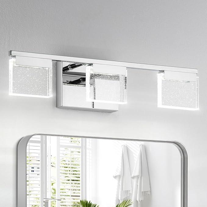 Dimmable Bathroom Vanity Light Fixtures 3-Light Chrome Bubble Crystal Stainless Steel - okeli lights