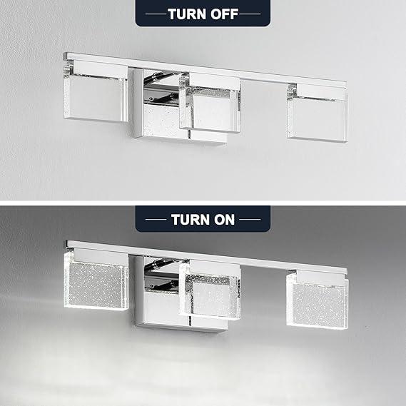 Dimmable Bathroom Vanity Light Fixtures 3-Light Chrome Bubble Crystal Stainless Steel - okeli lights