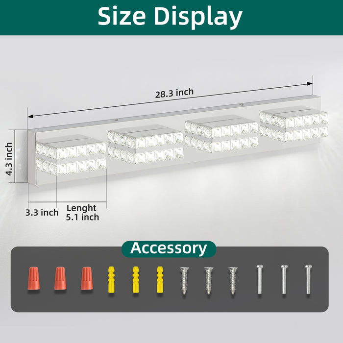 Measurement chart for a light fixture with dimensions and accessories listed.