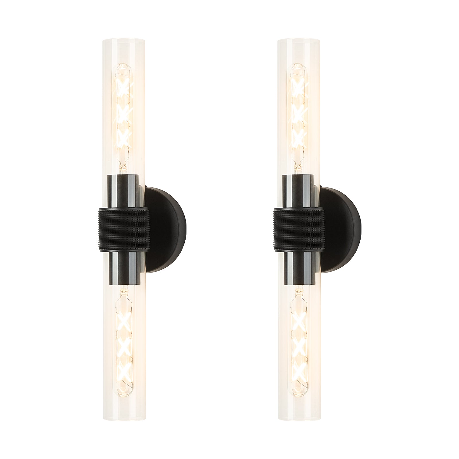 OKELI Wall Sconces Set 2Pack, 20.3" Black and Gold Bathroom Lighting with Clear Glass, Hardwired Modern Wall Decor Light fixtures Black / Without Ring