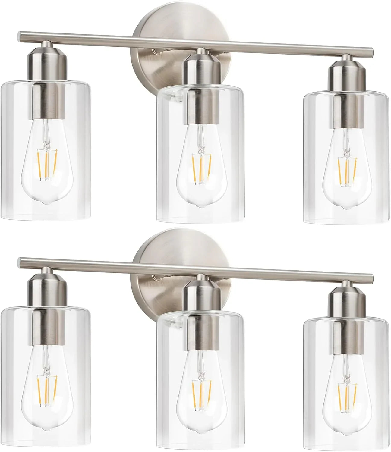 Bathroom Vanity Light Brushed Nickel Fixtures with Clear Glass Shade - okeli lights