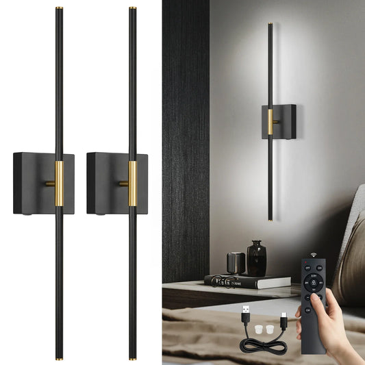Battery Operated Wall Sconces 2-Pack 350° Rotate LED Wireless Rechargeable with Remote Control - okeli lights