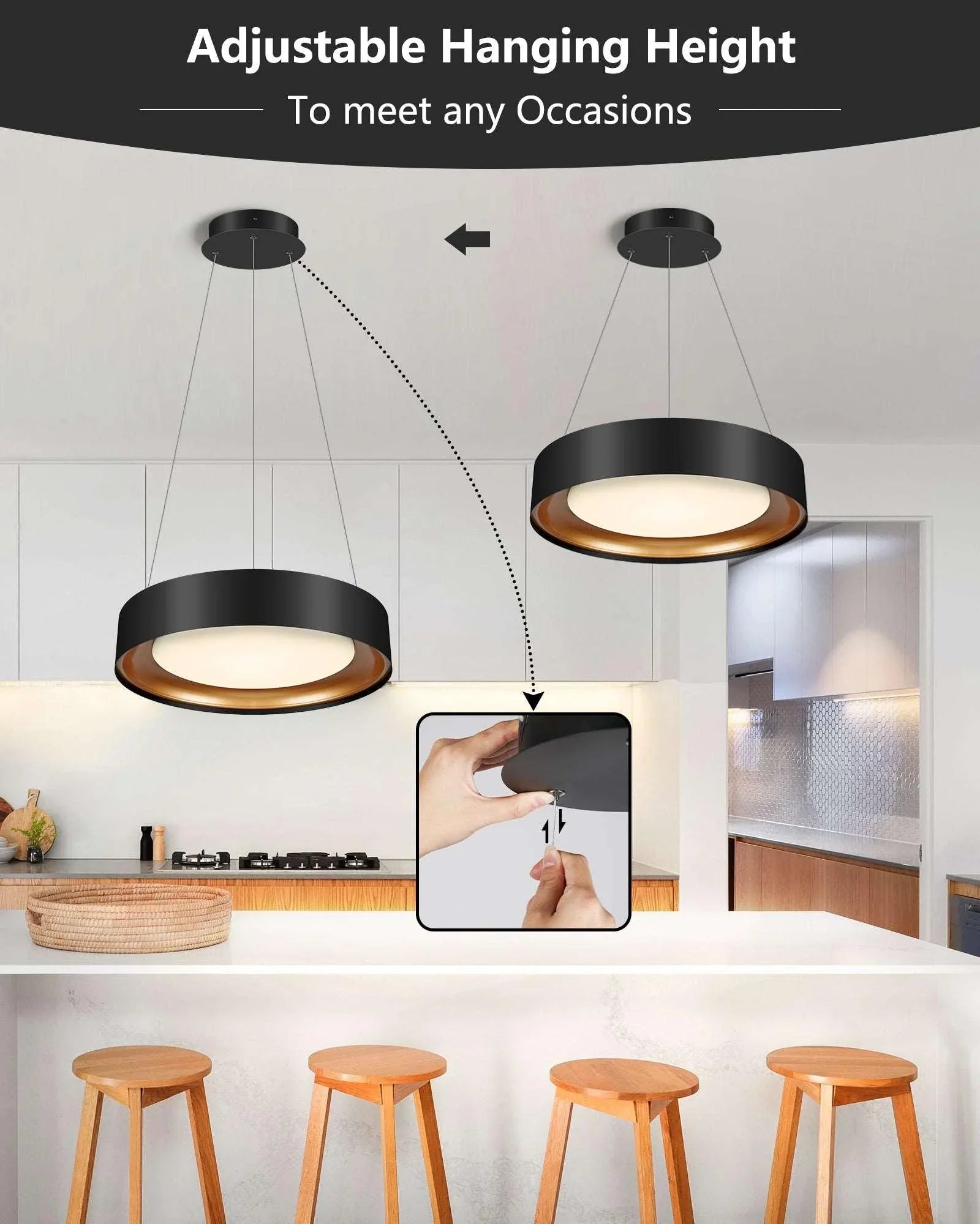 Drum Chandelier Round Black and Gold Dimmable Hanging Lights, ETL Listed - okeli lights