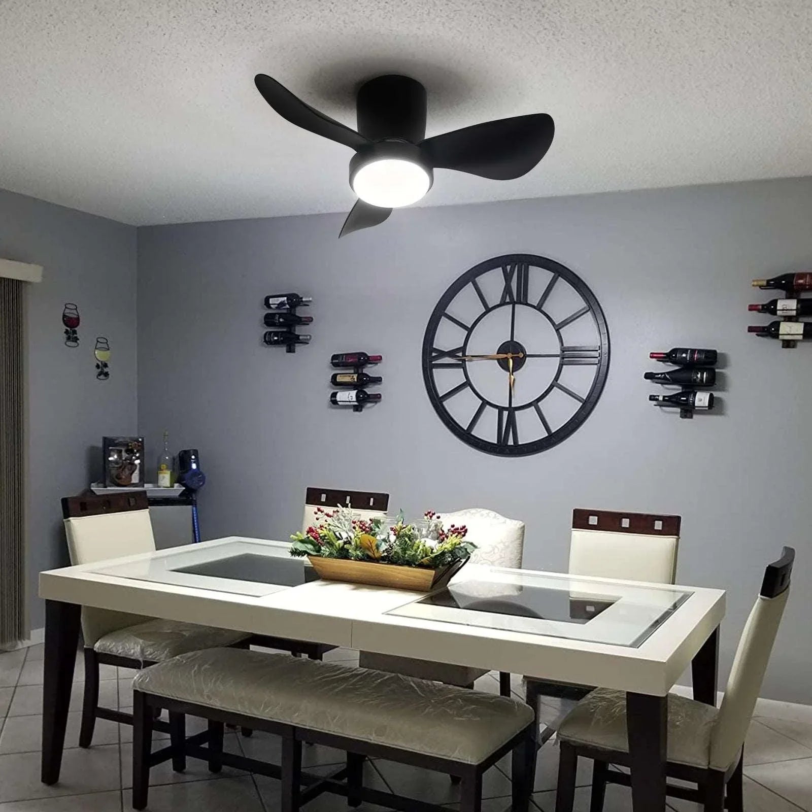 Black Small Ceiling Fan with Lights and Remote Modern Flush Mount LED - okeli lights