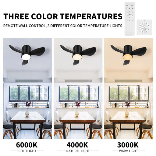 Black Small Ceiling Fan with Lights and Remote Modern Flush Mount LED - okeli lights