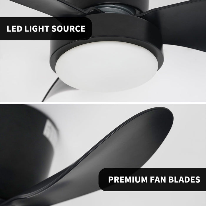 Black Small Ceiling Fan with Lights and Remote Modern Flush Mount LED - okeli lights