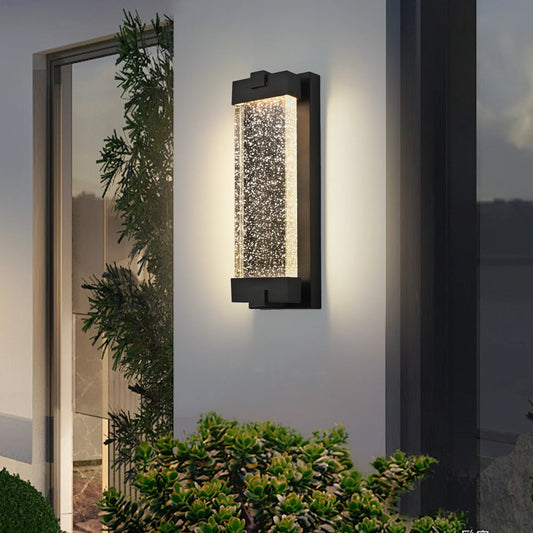 Black Aluminum Finish Outdoor Wall Light with Bubble Crystal Glass 3000K 1-pack - okeli lights