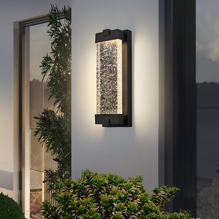 Black Aluminum Finish Outdoor Wall Light with Bubble Crystal Glass 3000K 1-pack