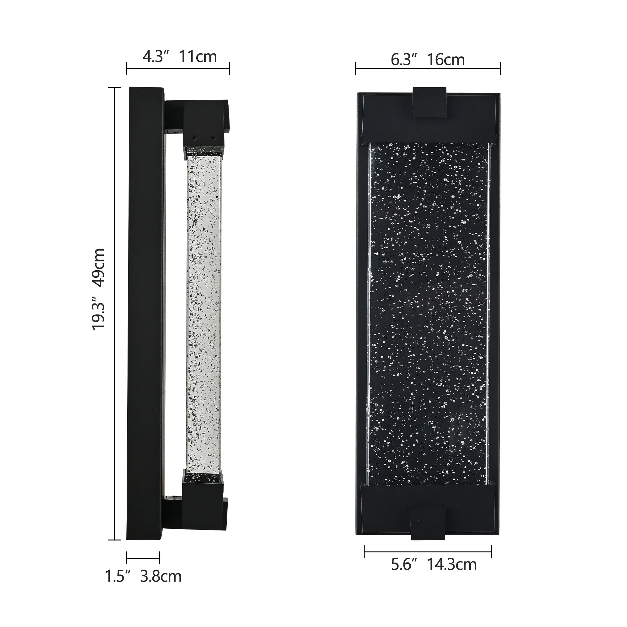 Black Aluminum Finish Outdoor Wall Light with Bubble Crystal Glass 3000K 1-pack - okeli lights