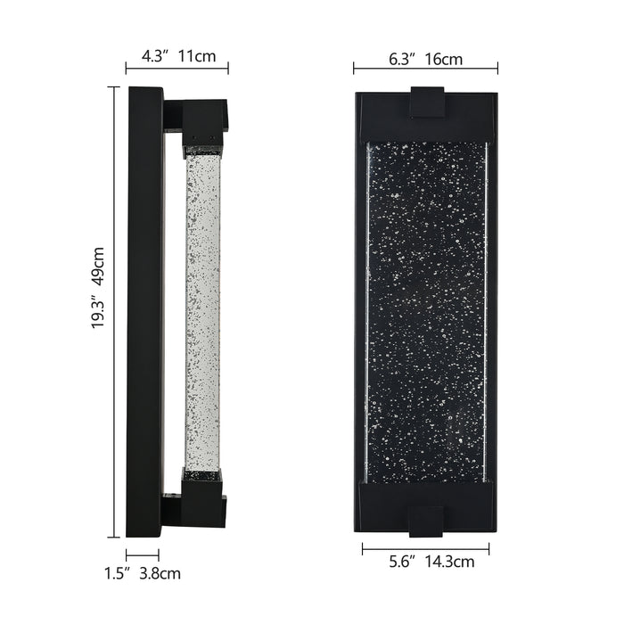 Black Aluminum Finish Outdoor Wall Light with Bubble Crystal Glass 3000K 1-pack
