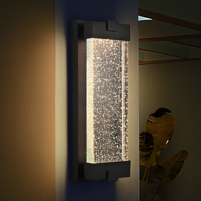Black Aluminum Finish Outdoor Wall Light with Bubble Crystal Glass 3000K 1-pack