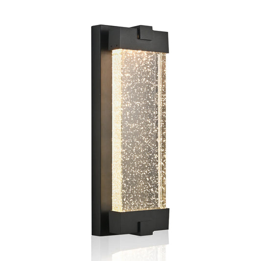 Black Aluminum Finish Outdoor Wall Light with Bubble Crystal Glass 3000K 1-pack - okeli lights