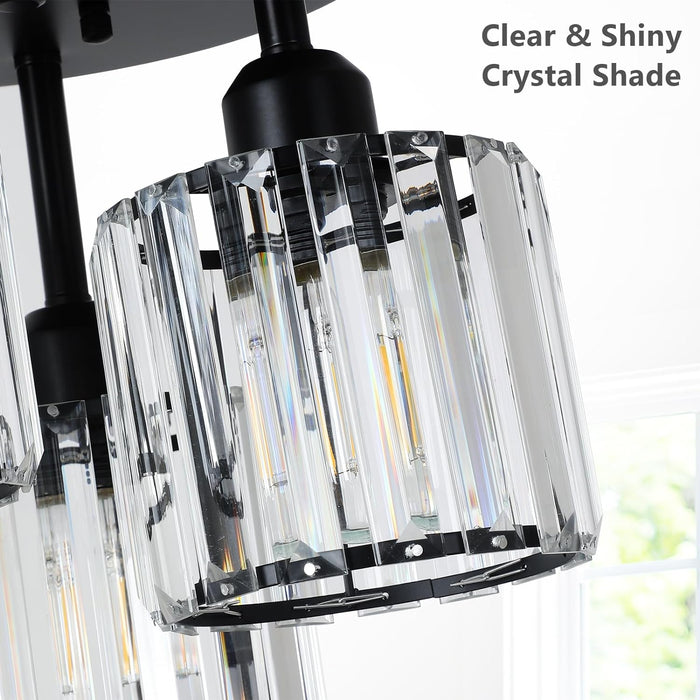 Crystal Semi Flush Mount Ceiling Light 3-Light Black Kitchen Light Fixtures with Clear Crystal Shade