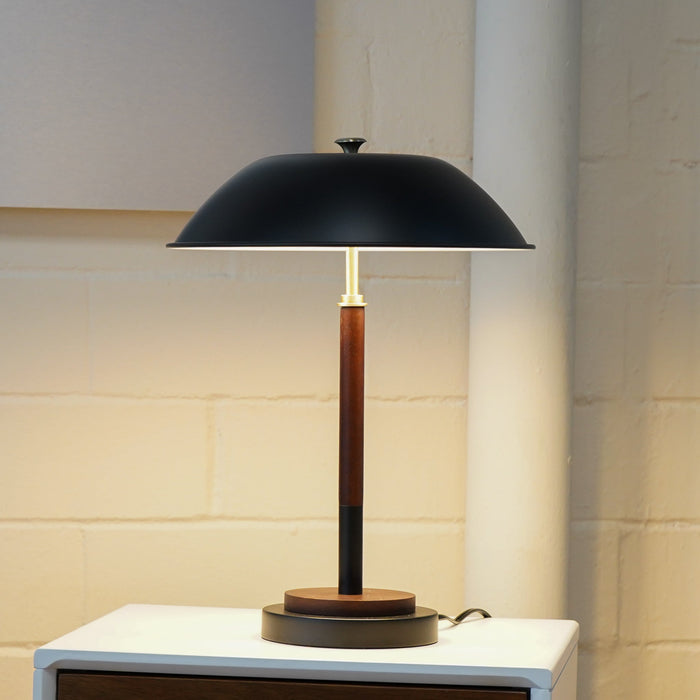 Black Umbrella Shaped Table Lamp Walnut Finish Bronze 110V
