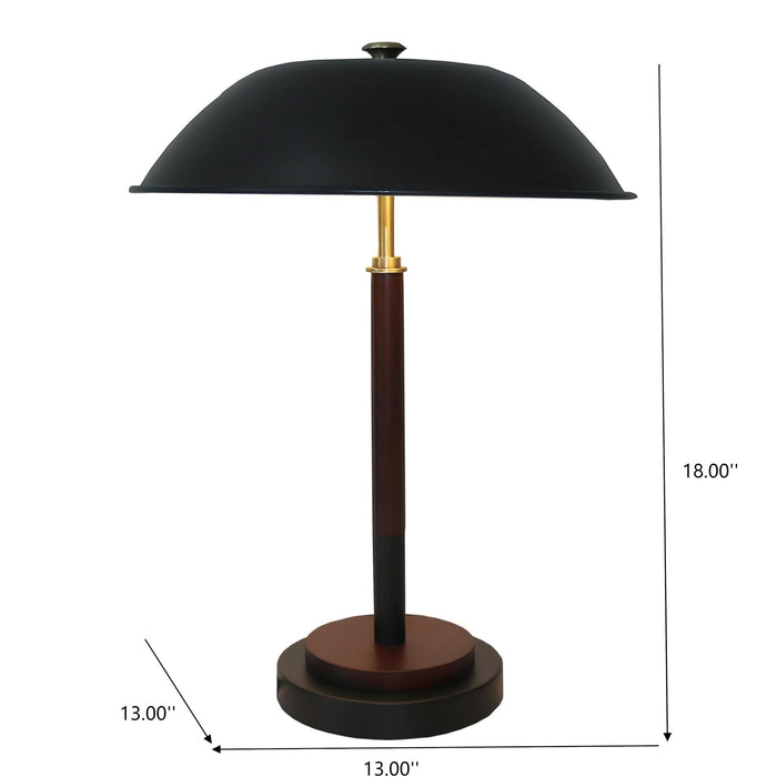 Black Umbrella Shaped Table Lamp Walnut Finish Bronze 110V