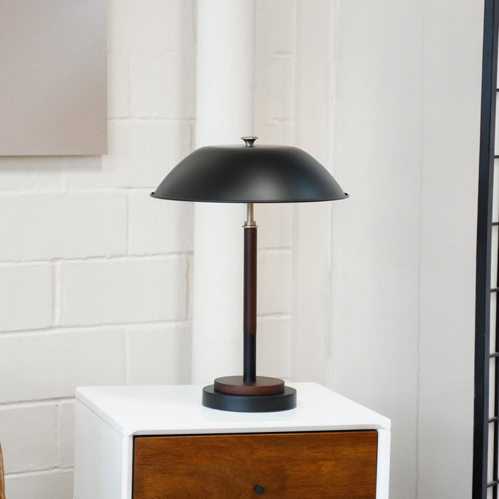 Black Umbrella Shaped Table Lamp Walnut Finish Bronze 110V
