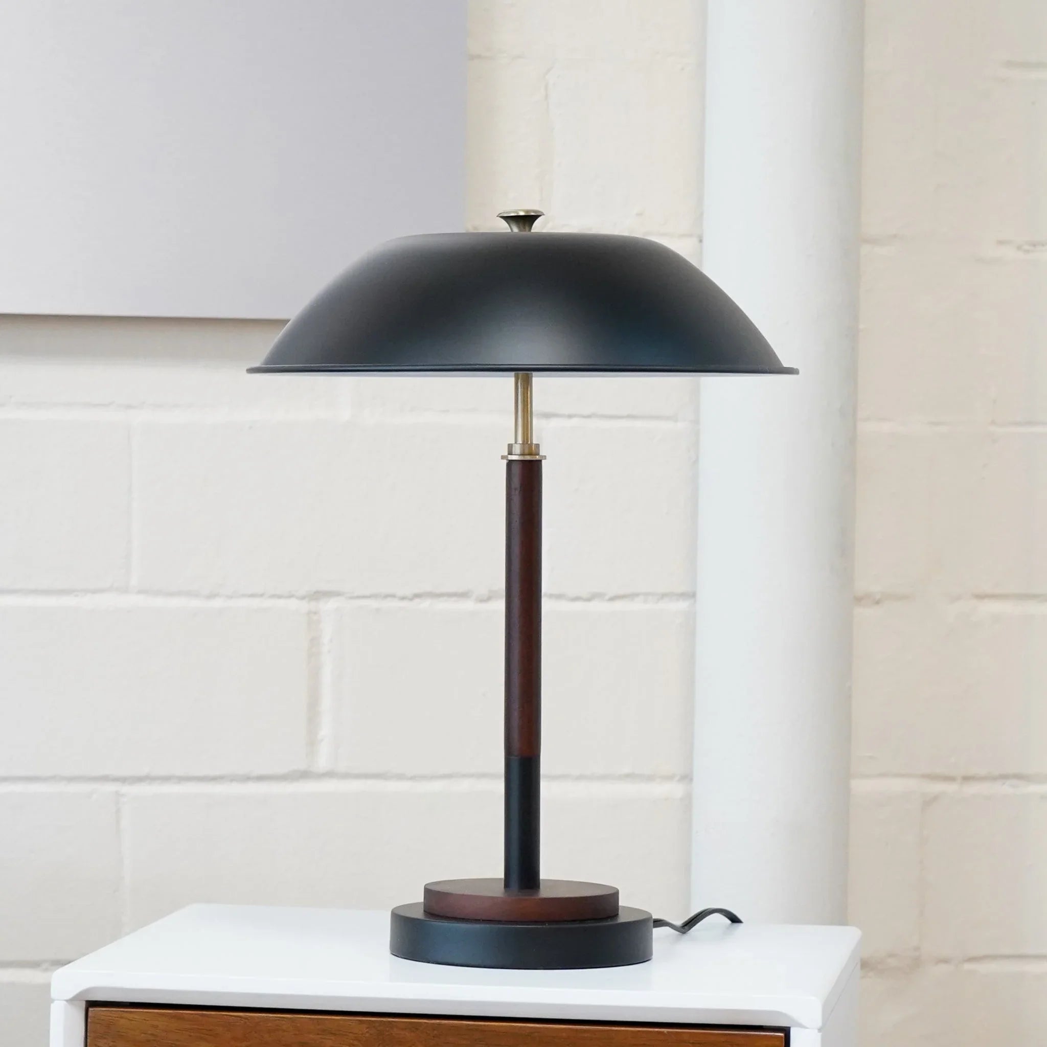 Black Umbrella Shaped Table Lamp Walnut Finish Bronze 110V - okeli lights