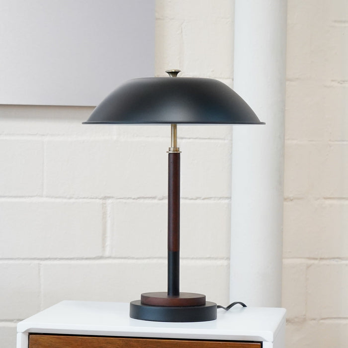 Black Umbrella Shaped Table Lamp Walnut Finish Bronze 110V