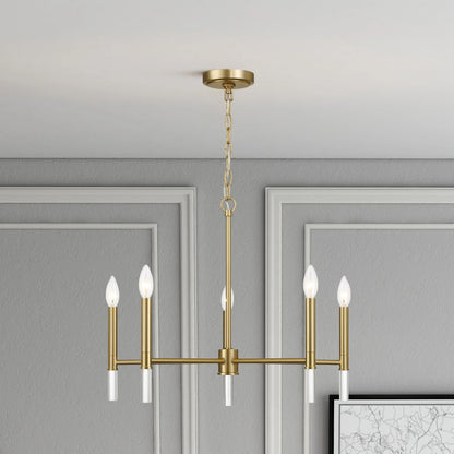 Courtyard Five Light Golden Brass Candle Light Chandelier 24"W × 17.75"H Elegant Lighting Fixture - okeli lights