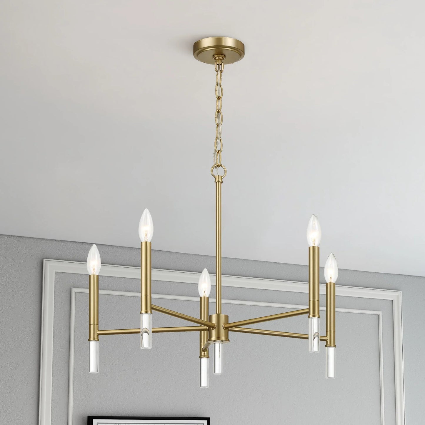 Courtyard Five Light Golden Brass Candle Light Chandelier 24"W × 17.75"H Elegant Lighting Fixture - okeli lights