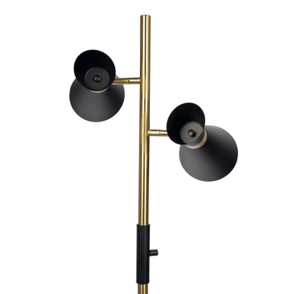 Brassed Gold Floor Lamp with 4-Way Switch Double Spots with Metal Base - okeli lights