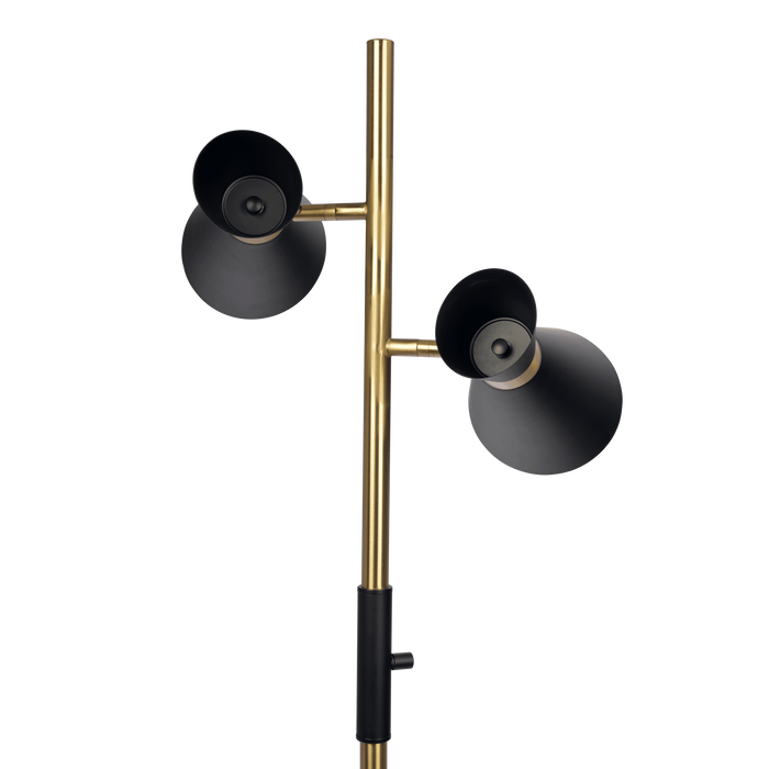 Brassed Gold Floor Lamp with 4-Way Switch Double Spots with Metal Base