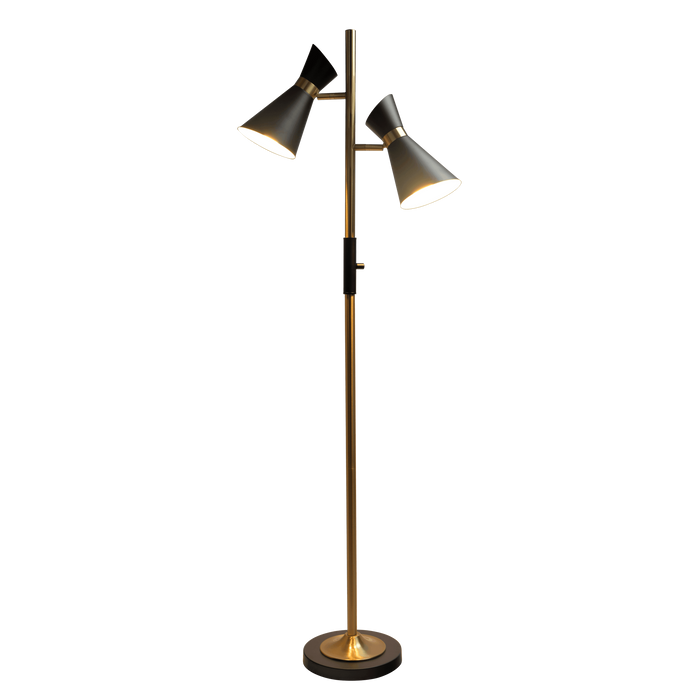 Brassed Gold Floor Lamp with 4-Way Switch Double Spots with Metal Base