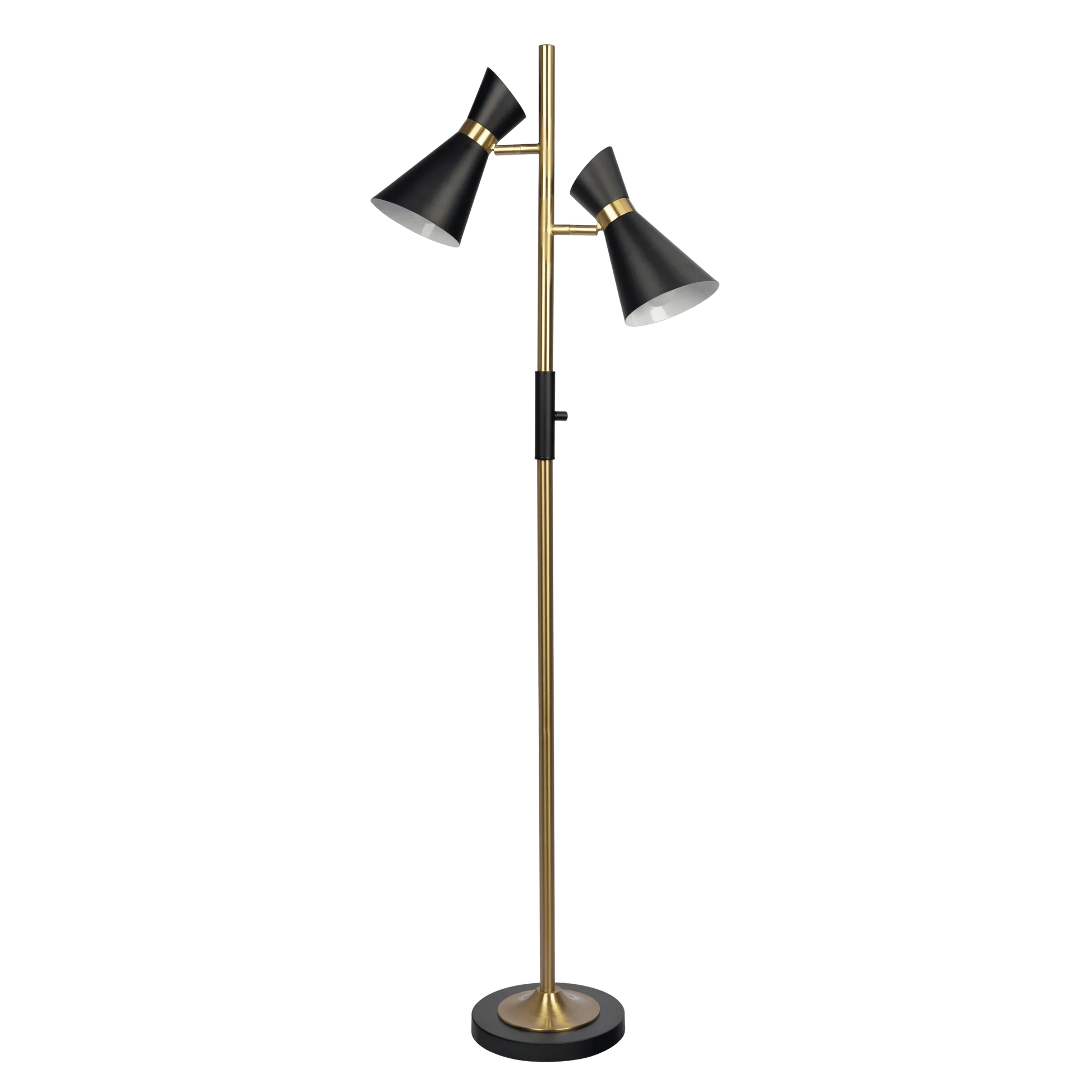 Brassed Gold Floor Lamp with 4-Way Switch Double Spots with Metal Base - okeli lights