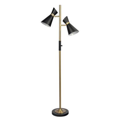 Brassed Gold Floor Lamp with 4-Way Switch Double Spots with Metal Base - okeli lights