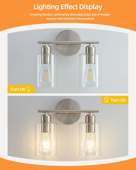 Brushed nickel finish double-light vanity lighting