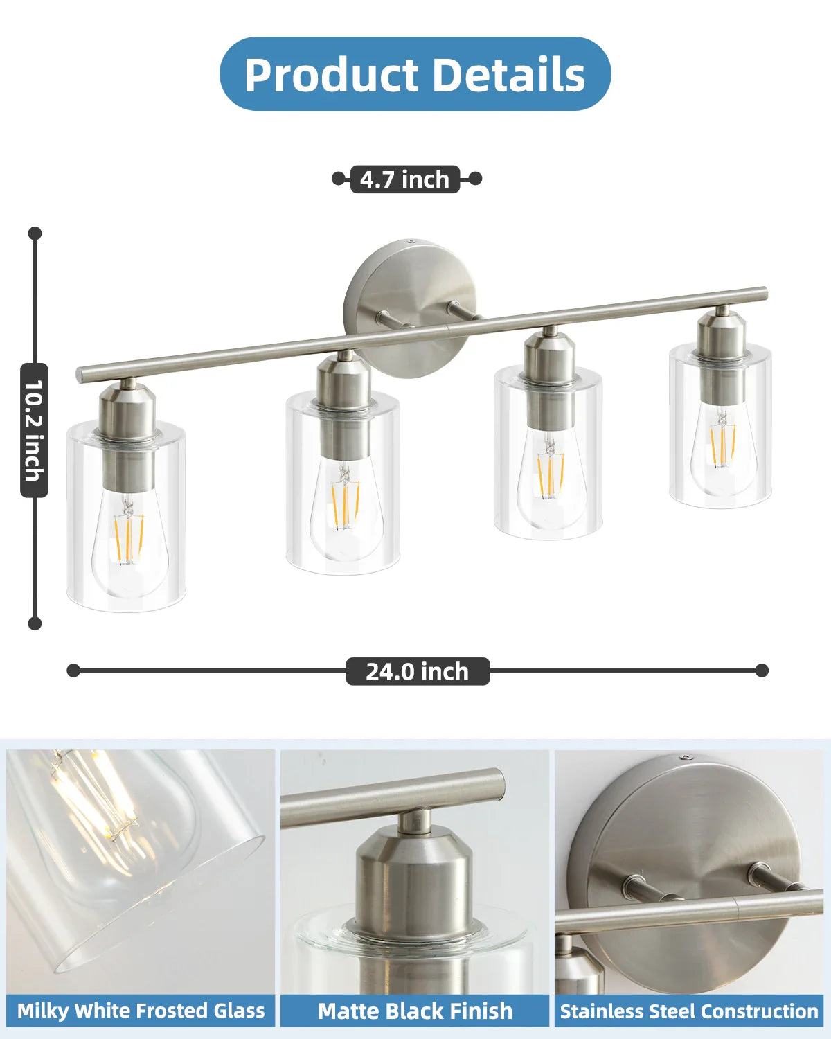 Brushed Nickel 4-Light Bathroom Vanity Light Fixtures - okeli lights