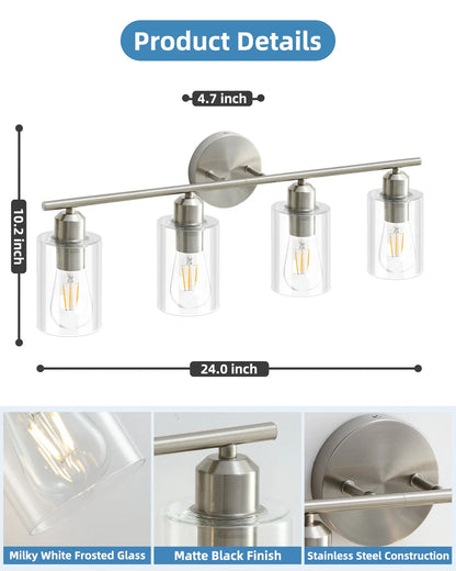 Brushed Nickel 4-Light Bathroom Vanity Light Fixtures - okeli lights