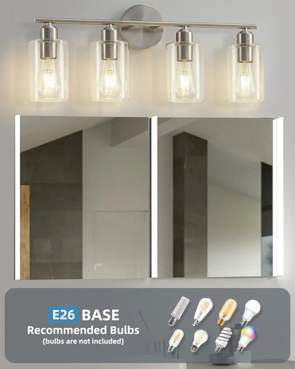 Brushed Nickel 4-Light Bathroom Vanity Light Fixtures - okeli lights