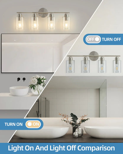 Brushed Nickel 4-Light Bathroom Vanity Light Fixtures - okeli lights