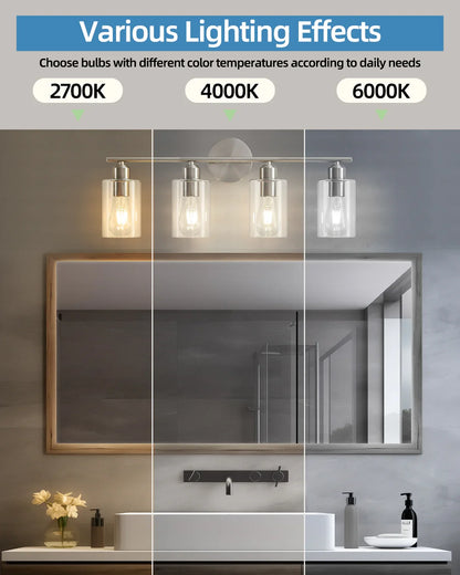 Brushed Nickel 4-Light Bathroom Vanity Light Fixtures - okeli lights