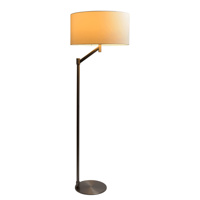 Brushed Nickel Floor Lamp with Rotary Switch Metal Base White Linen Shade
