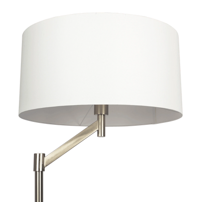Brushed Nickel Floor Lamp with Rotary Switch Metal Base White Linen Shade - okeli lights
