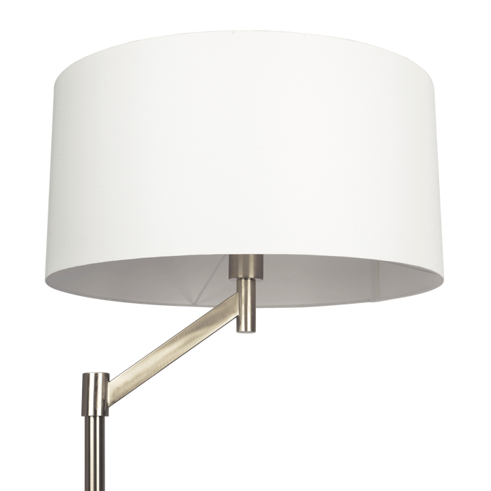 Brushed Nickel Floor Lamp with Rotary Switch Metal Base White Linen Shade
