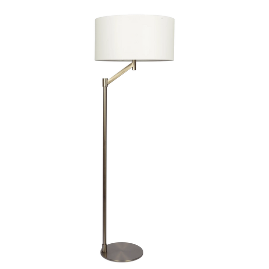 Brushed Nickel Floor Lamp with Rotary Switch Metal Base White Linen Shade - okeli lights