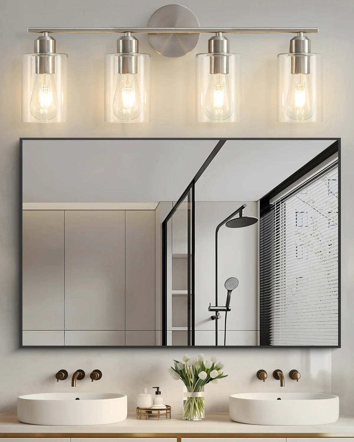 Brushed Nickel 4-Light Bathroom Vanity Light Fixtures - okeli lights