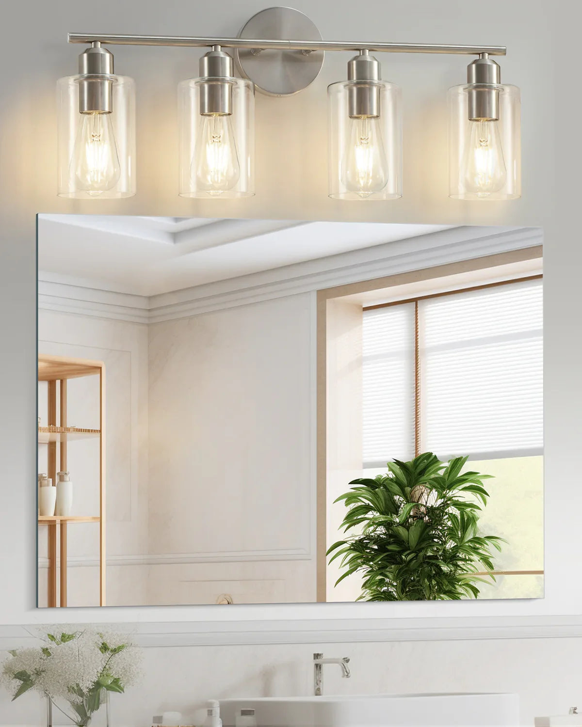 Brushed Nickel 4-Light Bathroom Vanity Light Fixtures - okeli lights
