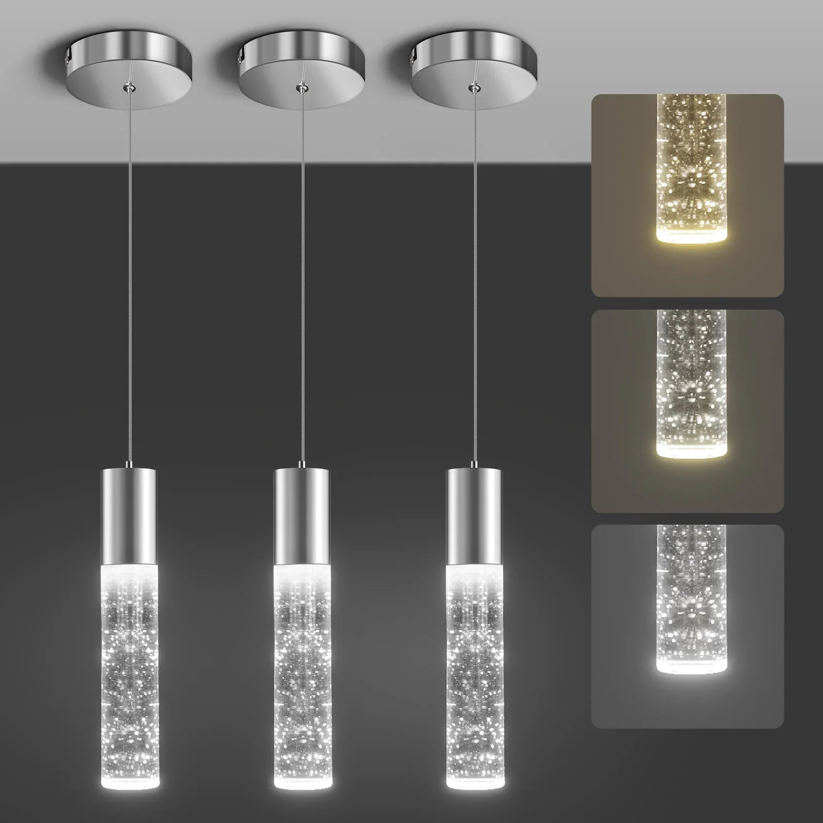 Modern Pendant Lights 3-Color Bubble Crystal Island Light 3-Pack - okeli lights