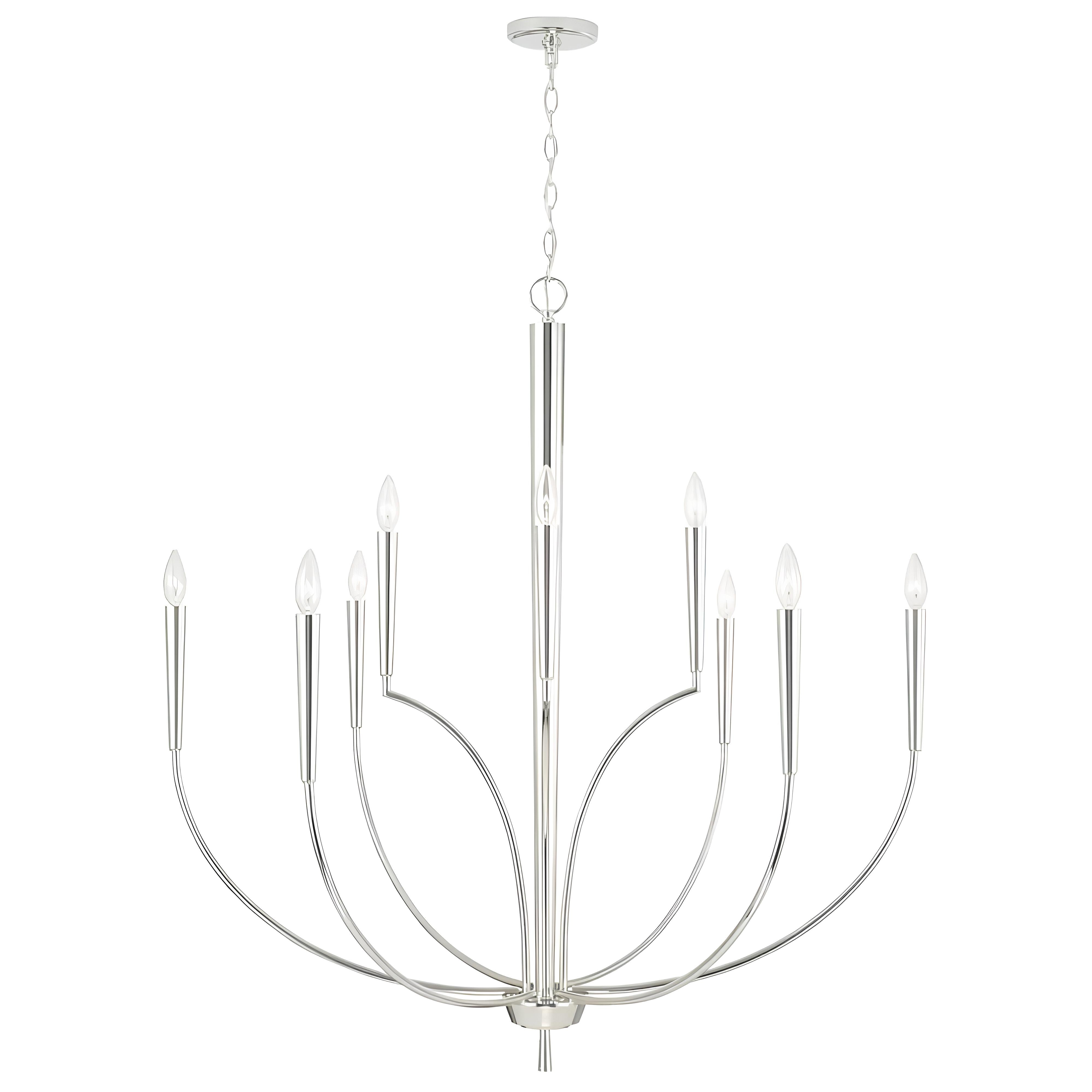 Candle Chandelier Oversize 9-Light 43in Dimmable Satin Nickel Silver Finish