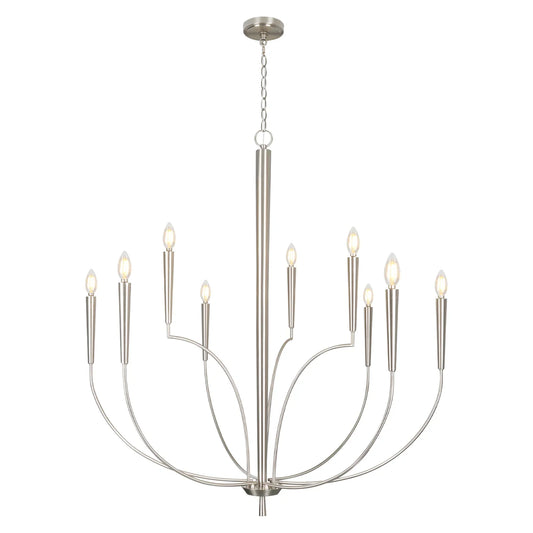 Candle Chandelier Oversize 9-Light 43in Dimmable Satin Nickel Silver Finish - okeli lights