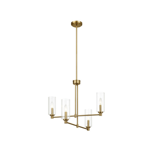 Pendant Chandelier With Clear Ribbed Glass Satin Brass Four Lights - okeli lights